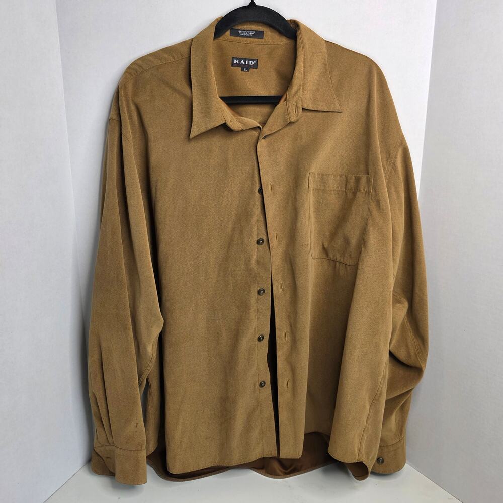 Kaid , Dark Brown Suede Button-Up Shirt, Mens, XL